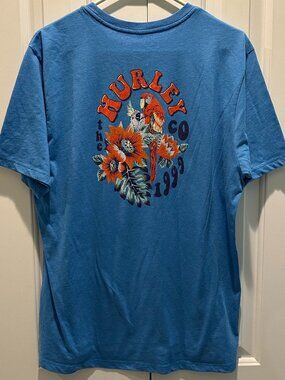 Hurley Everyday Tee Tropical Parrot Graphic Blue Men's Large